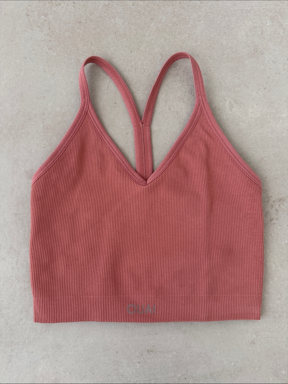 SET ACTIVE X OUAI Ribbed V-Neck Seamless Bralette - Dusty Rose
